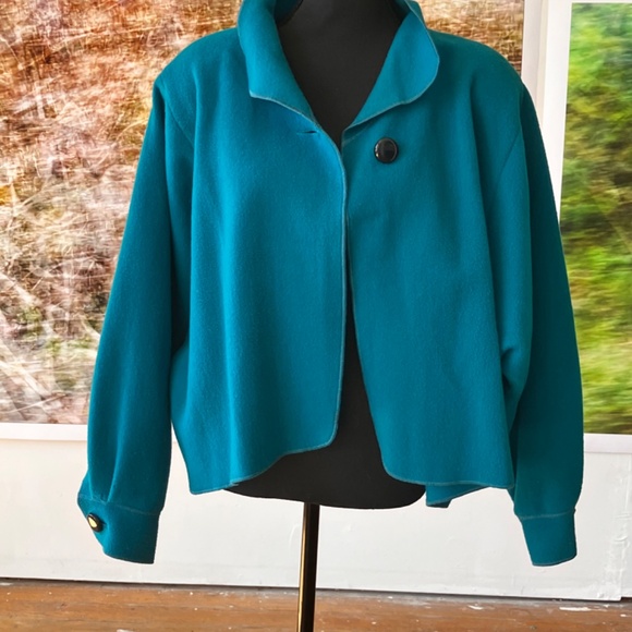 Turquoise Wool sleeved cape jacket - Picture 9 of 13